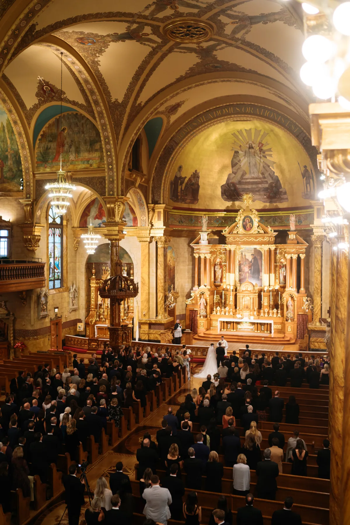 chicago wedding planning engaging events ali catholic cathedral ceremony - A Golden Ritz-Carlton Chicago Celebration Elegant cathedral wedding ceremony in Chicago planned by Engaging Events by Ali with ornate golden architecture