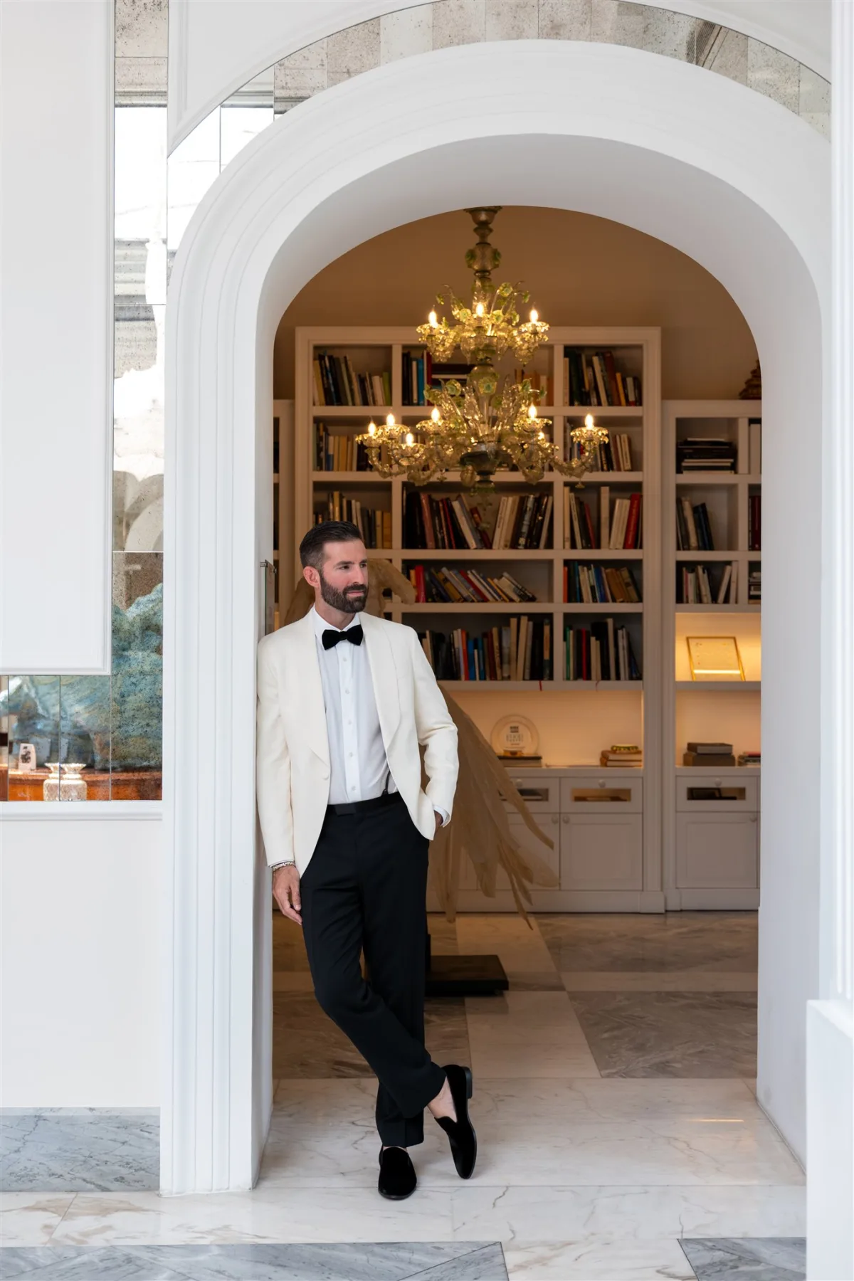 groom formal white jacket villa capo santa fortunata sorrento italy wedding planning engaging events ali - An Effortless Amalfi Coast Celebration Groom in white dinner jacket and bow tie at Villa Capo Santa Fortunata Sorrento Italy destination wedding planned by Engaging Events by Ali